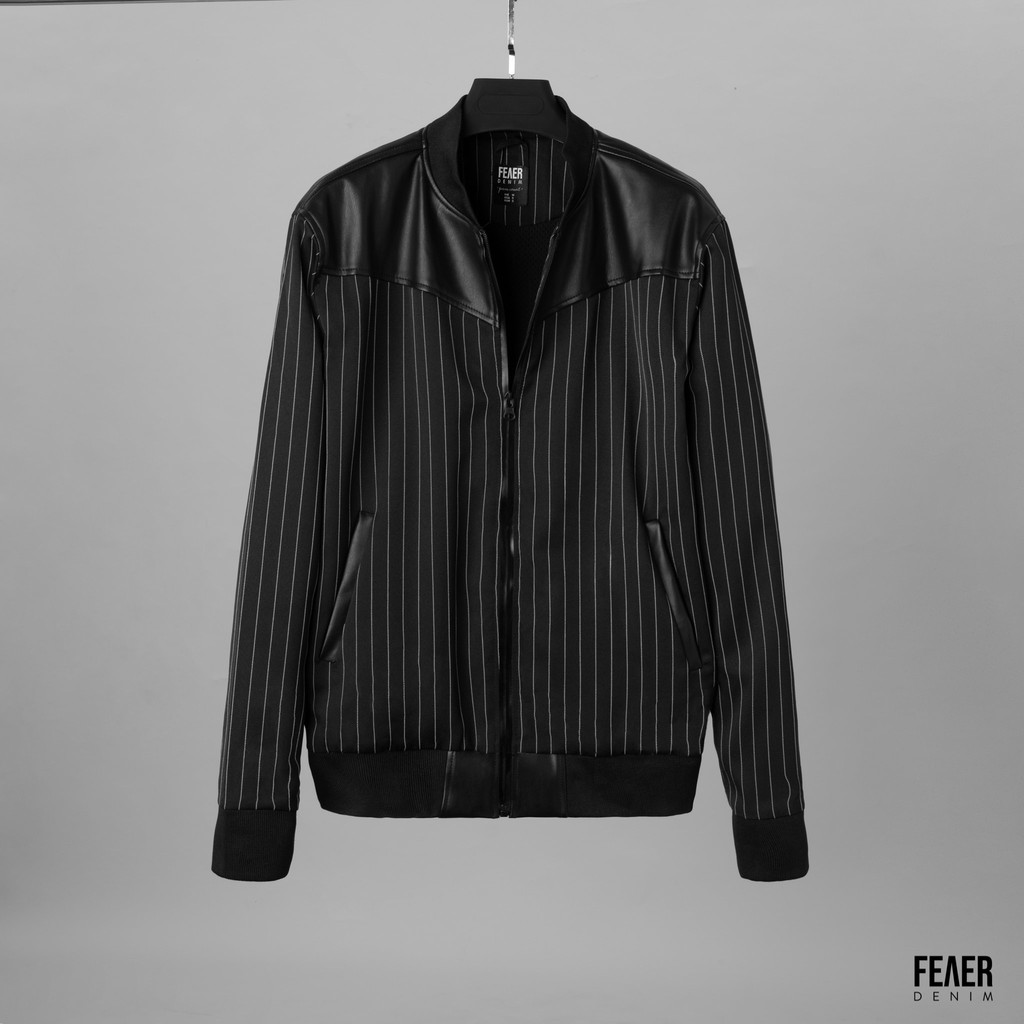 Áo khoác Bomber nam họa tiết FEAER vải Bố line thoáng mát, không nhăn form suông Leather mixed Jacket |new arrival 2021| | BigBuy360 - bigbuy360.vn