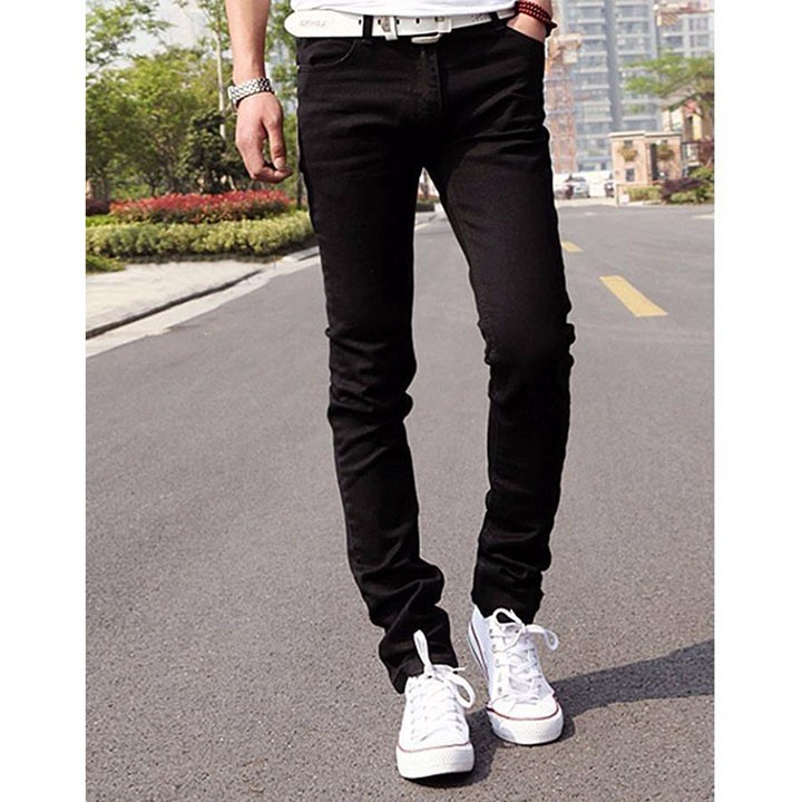 Quần jean nam đen trơn thời trang hàn quốc, quần bò nam ống côn co dãn thoải mái-MS019 | BigBuy360 - bigbuy360.vn