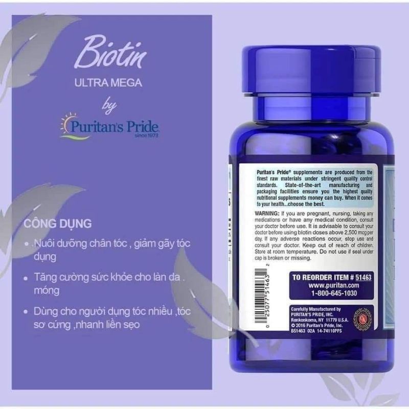 Viên uống mọc tóc, đẹp da Puritan's Pride Biotin 5000mcg và 10000mcg
