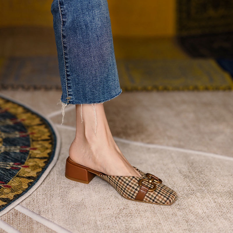 Dép cao gót IELGY phối nơ phong cách vintage thời trang cho nữ