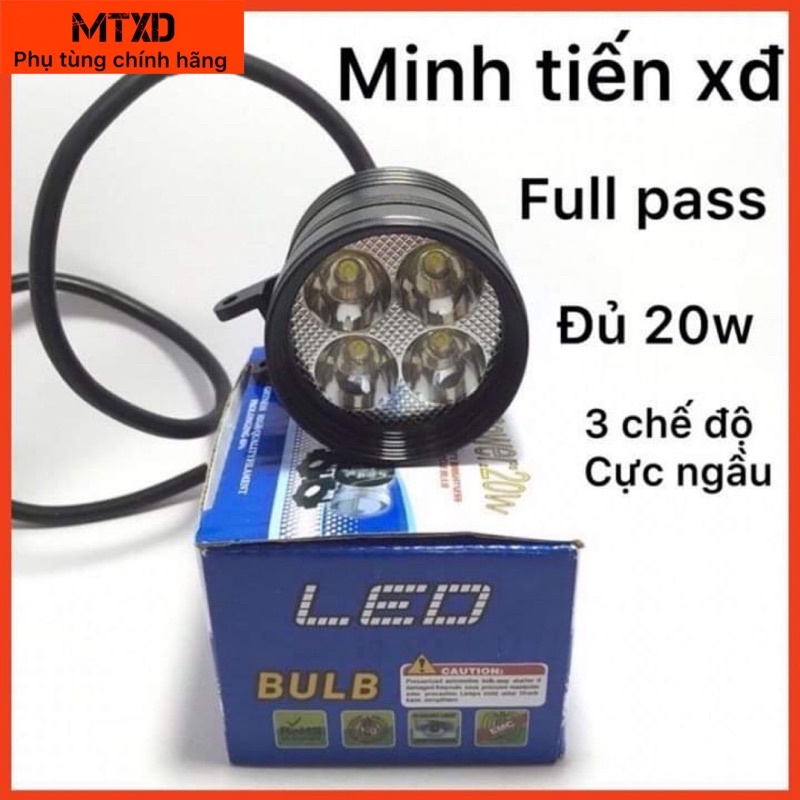 Đèn l4, Trợ sáng ngắn 3 chế độ 20w xe máy, xe điện 12v-48v