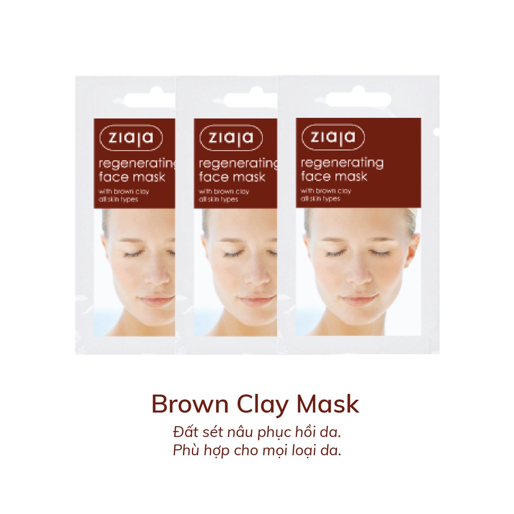 Mặt nạ dưỡng trắng da, chống lão hóa Ziaja Regenerating Face Mask with Brown Clay All Skin Types dạng bùn nâu 7ml