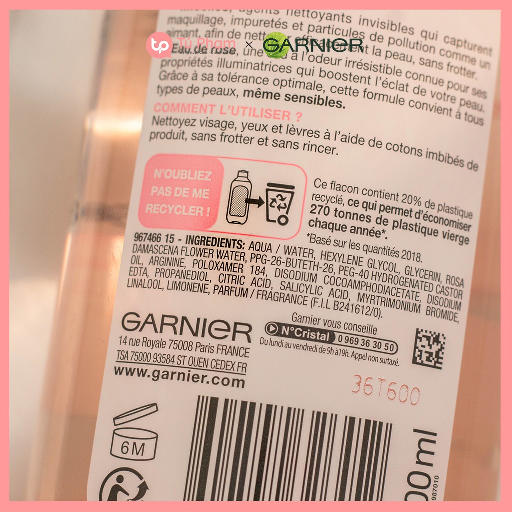 Nước Tẩy Trang Garnier Skin Active Solution Micellaire Tout en 1 a l'Eau de Rose 400ml Hồng Nhạt