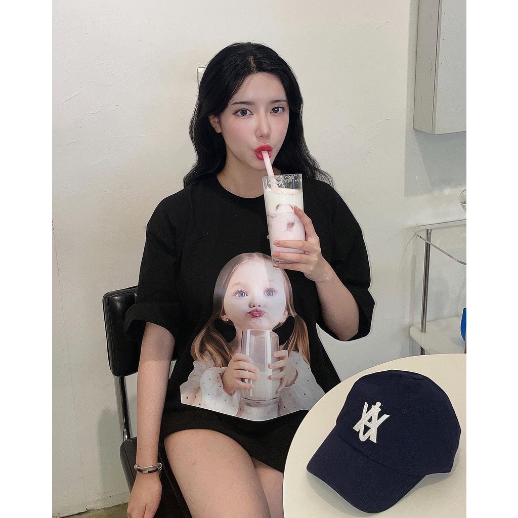 Áo thun nữ ADLV BABYFACE-MILK GIRL , áo phông unisex form rộng tay lỡ cá tính chất cotton dày dặn
