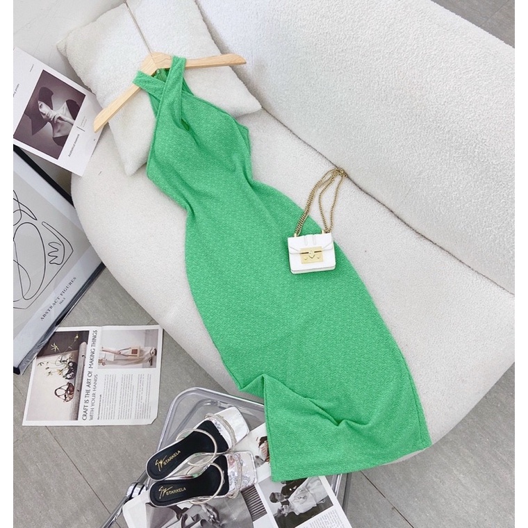 ĐẦM BODY XANH CỔ YẾM XOẮN