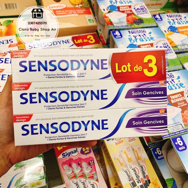 (Air/ có bill) Kem đánh răng Sensodyne của Pháp sét 3 tuýp (3x75g)