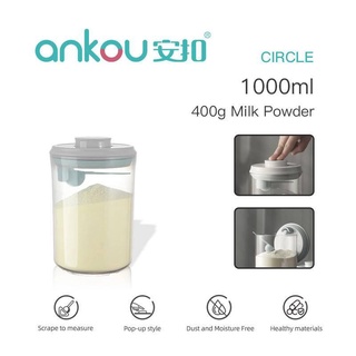 Hộp đựng sữa bột kín khí Ankou 1000ml hình tròn có nắp đậy không chứa BPA có thể xếp chồng lên nhau