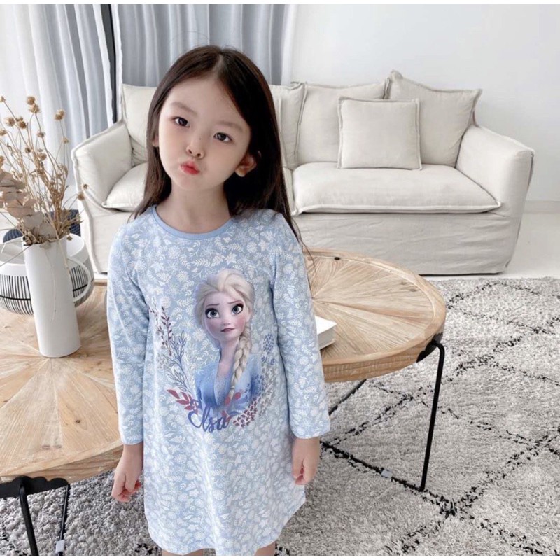 [TBP03](10-34kg) VÁY LIỀN COTTON DÀI TAY HÌNH ELSA NGỌT NGÀO DỄ THƯƠNG CHO BÉ GÁI ( Bảng size ở cuối )