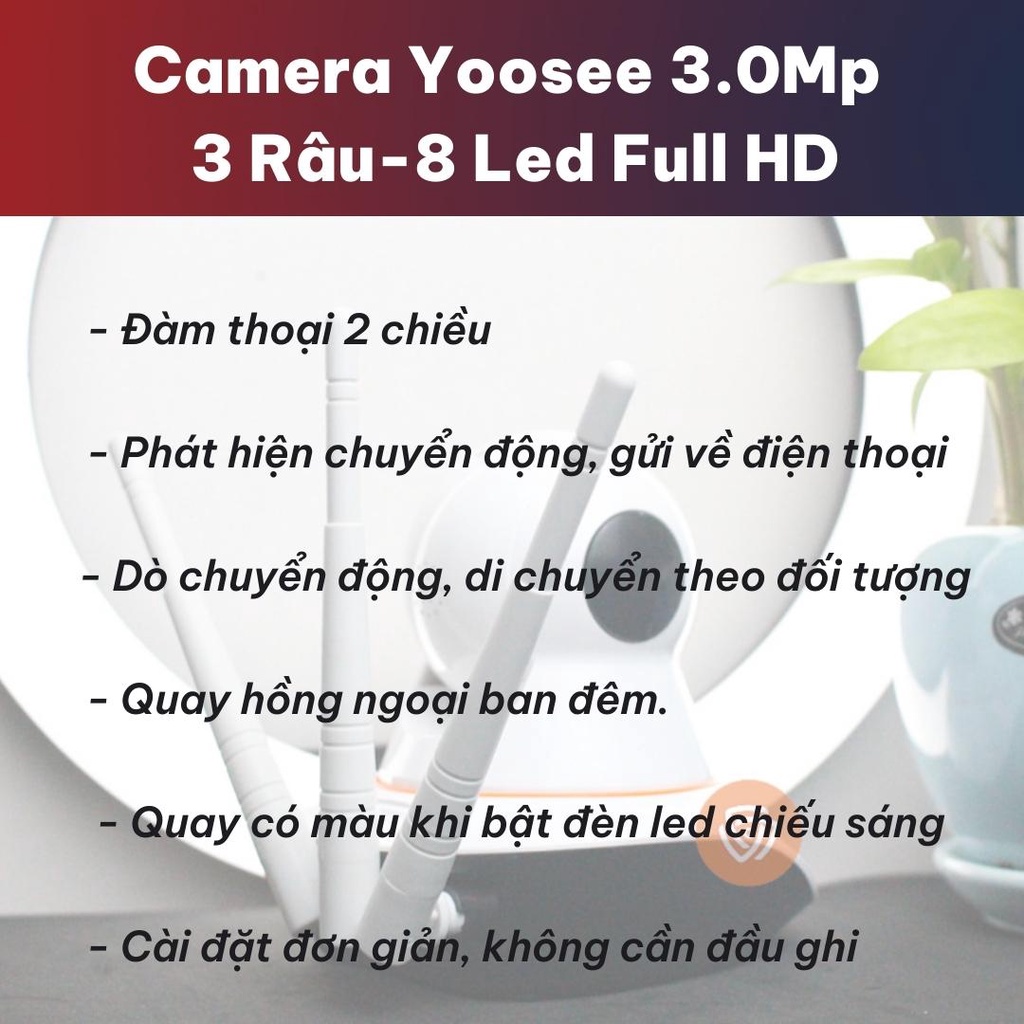 Camera Wifi YOOSEE 8 LED 3.0Mp Full HD, Đàm thoại 2 chiều, Quay màu ban đêm | BigBuy360 - bigbuy360.vn