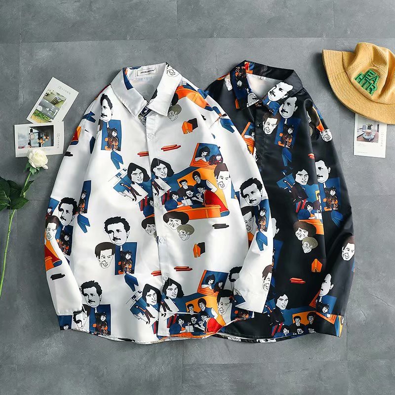 European and American style cartoon long-sleeved shirt for men