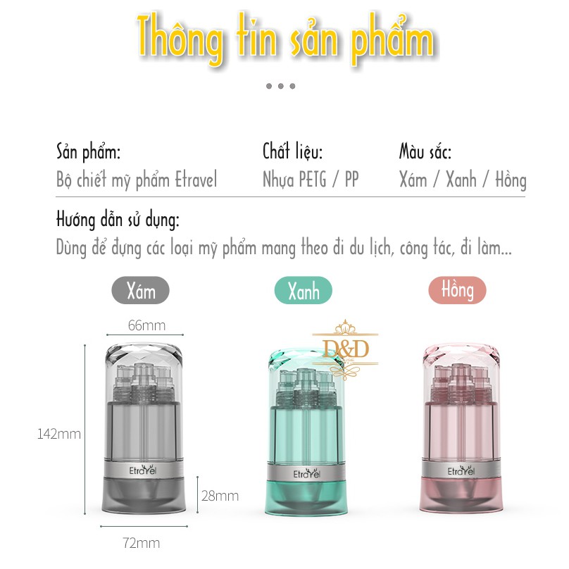 Bộ chiết mỹ phẩm du lịch cao cấp 6 trong 1 - Etravel sub-bottling