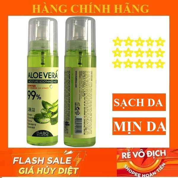 Combo 2 chai xịt khoáng dưỡng trắng da lô hội ALOE DABO VERA MIST Hàn quốc 150ml/Chai