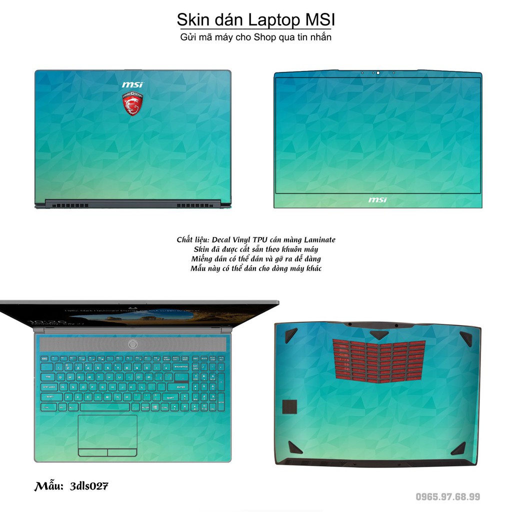 Skin dán Laptop MSI in hình 3D Image (inbox mã máy cho Shop)