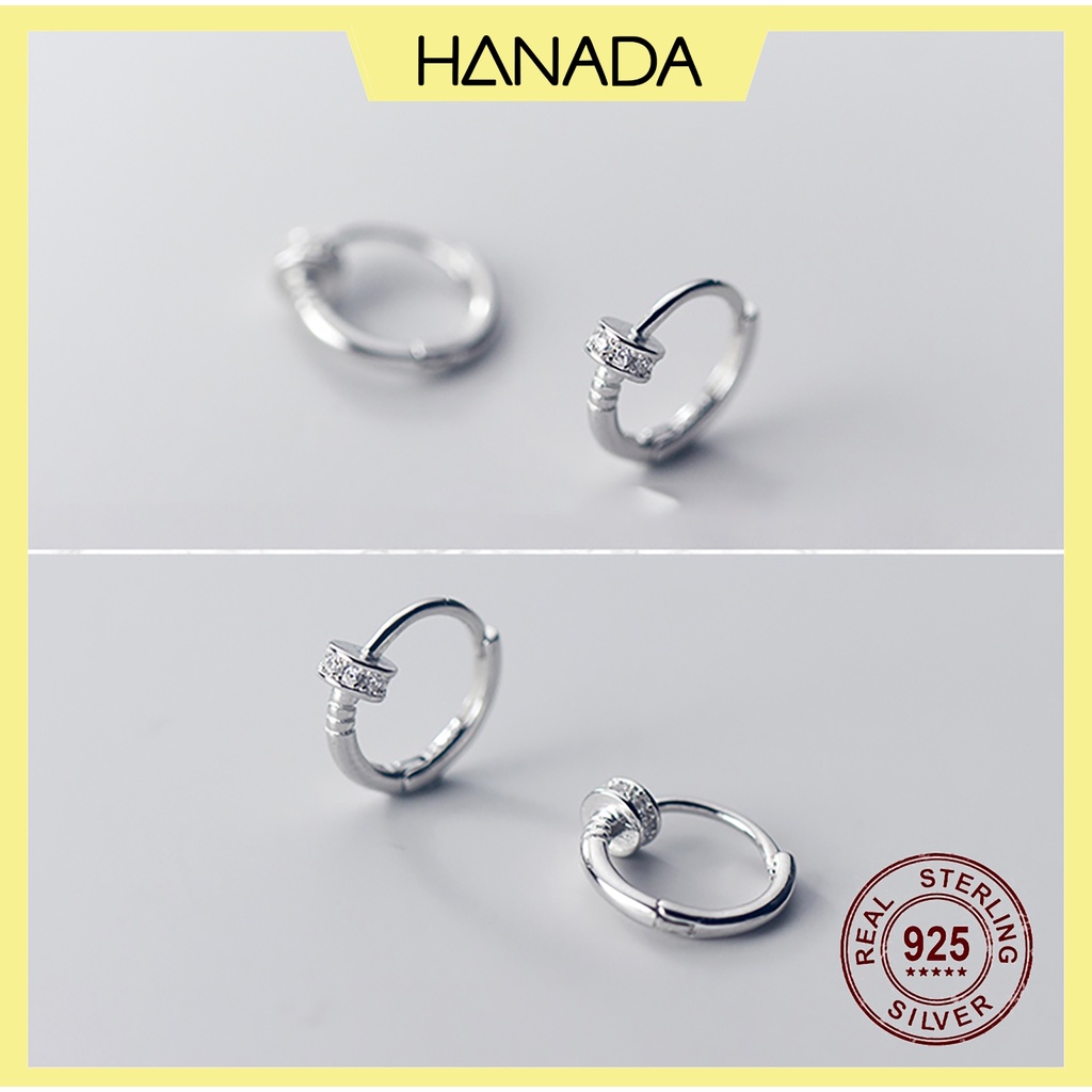 Bông Tai Bạc 925 Hanada N1234.E.2.B.240.0619 Khoen Tròn Đinh Cách Điệu