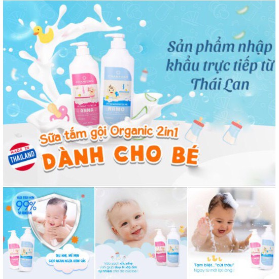 Sữa tắm gội hữu cơ (organic) toàn thân cho bé sơ sinh đến lớn tuổi hương hoa Anh Đào CHANFONG - Anna nhập khẩu Thái Lan