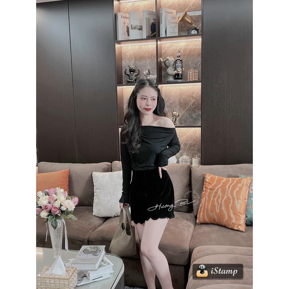 Áo cotton giấy dài tay lệch vai chất giấy mỏng nhẹ mát co dãn tốt vanmiushop