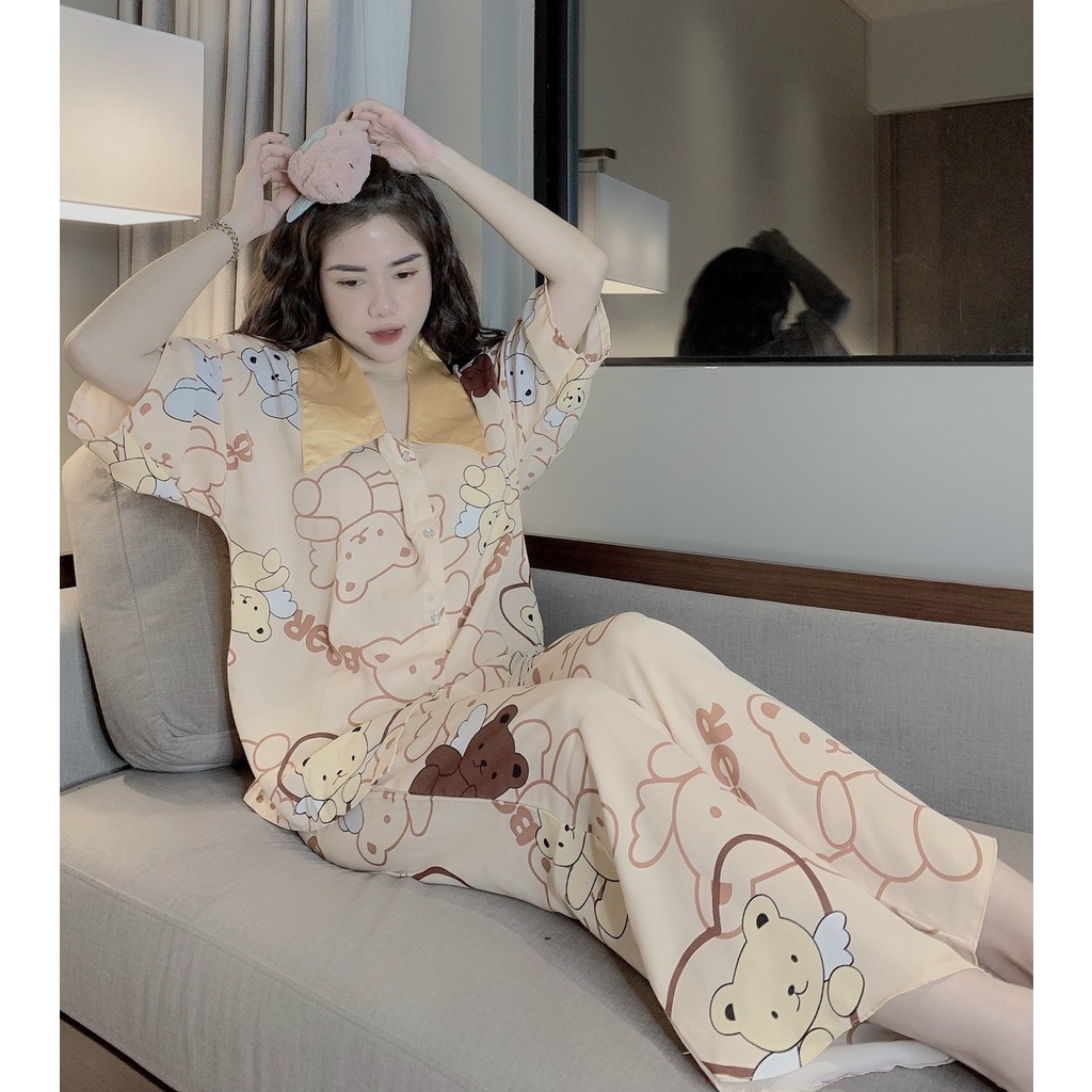 Bộ Pijama - Bộ Lụa Áo Cộc Quần Dài Chất Liệu SaTin Cánh Dơi Form Dưới 60kg | BigBuy360 - bigbuy360.vn