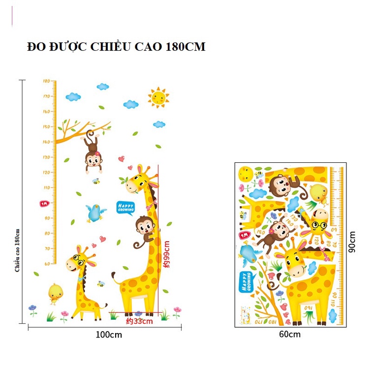 Decal Hươu đo chiều cao ngộ nghĩnh cho bé