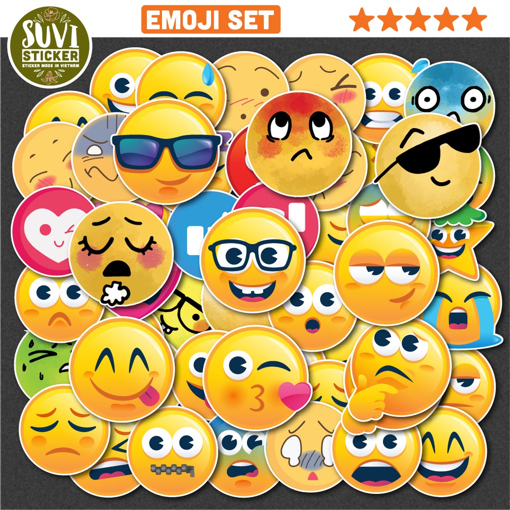 50 Sticker Emoji chống nước sticker dán laptop, điện thoại, đàn guitar, mũ bảo hiểm, vali. MSP: I01