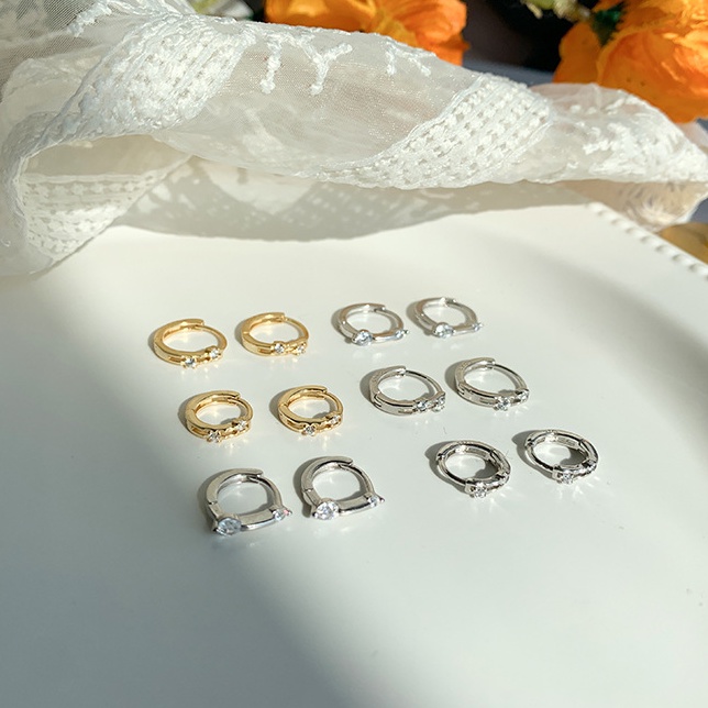 Khuyên tai tròn Bông Tai Hình Tròn Nhỏ Mạ Vàng 14K Đính Đá Zircon Đơn Giản Thời Trang Mới Cho Nữ