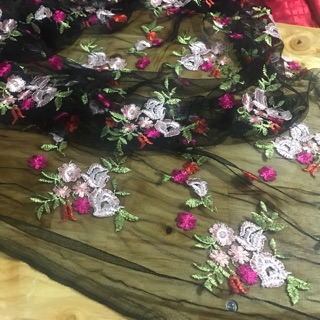 Vải ren thêu hoa nổi
