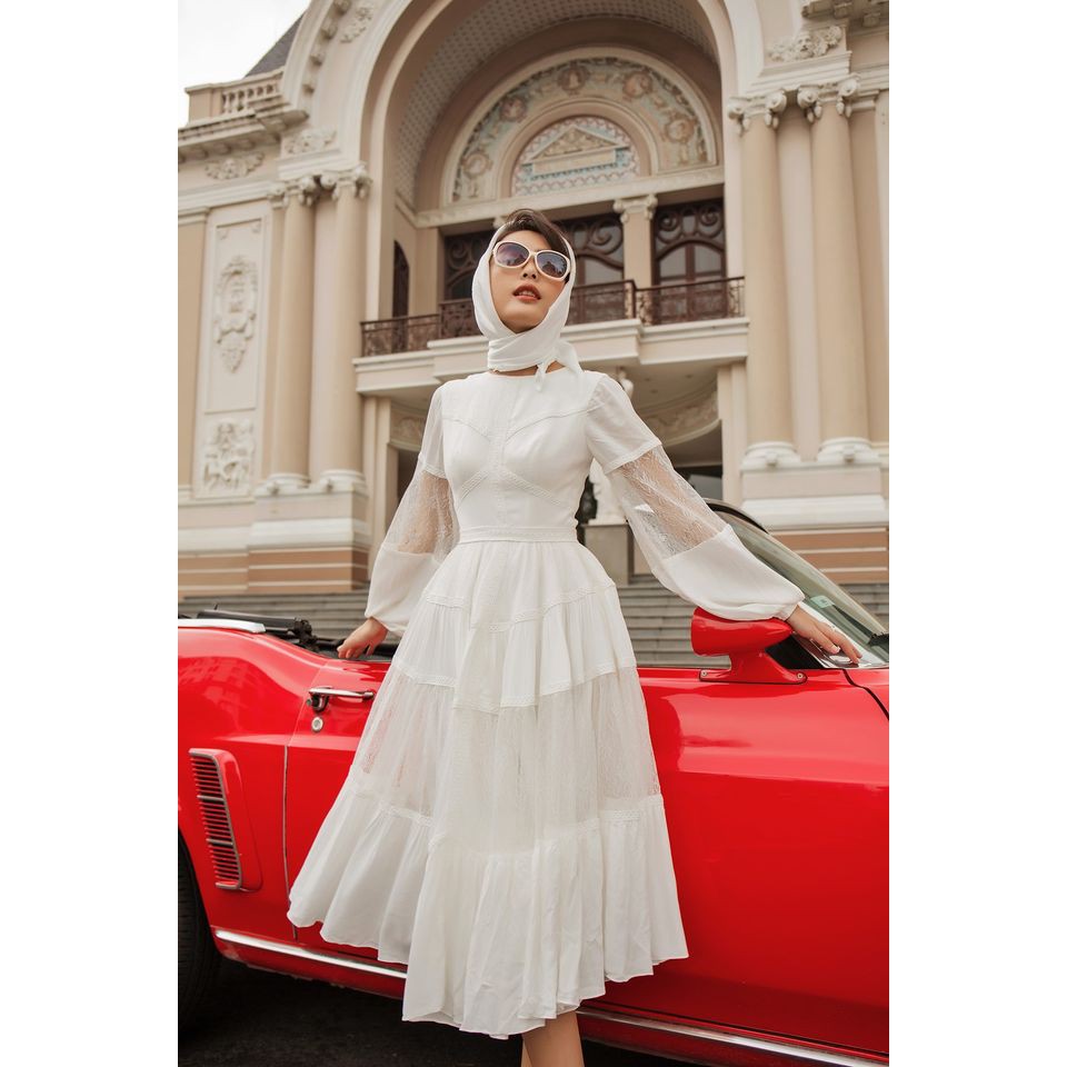 [Mã SKAMSALEP6 giảm 10% tối đa 100K đơn 150K] SÒ VINTAGE - DEVONA Đầm xô phối ren lưới tay phồng | BigBuy360 - bigbuy360.vn