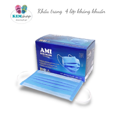 Khẩu Trang Y Tế Kháng Khuẩn 4 Lớp AMI Đủ Màu Xanh, Đen, Xám, Trắng (50 chiếc 1 Hộp)