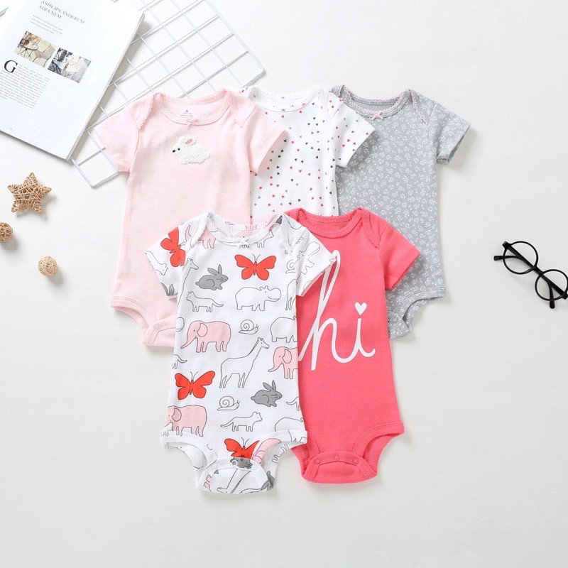 (sale)Set 5 body chip cộc tay màu ngẫu nhiên chất cotton mát cho bé 0-24 tháng