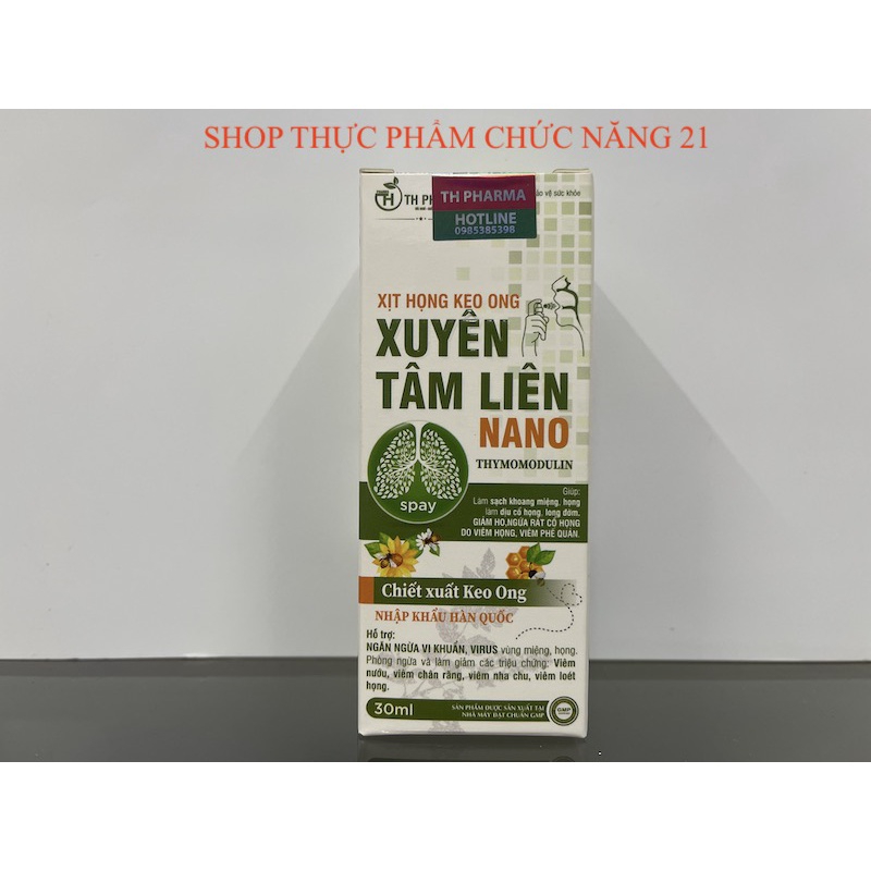 XỊT HỌNG KEO ONG XUYÊN TÂM LIÊN NANO, Ngăn Ngừa Vi Khuẩn, Virus vùng miệng họng.