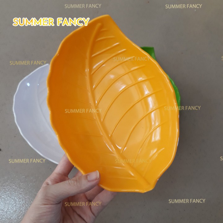 Dĩa lá phíp 18 x 9cm gân melamine phíp vàng cam xanh lá trắng - leaf dish F-DTCS6