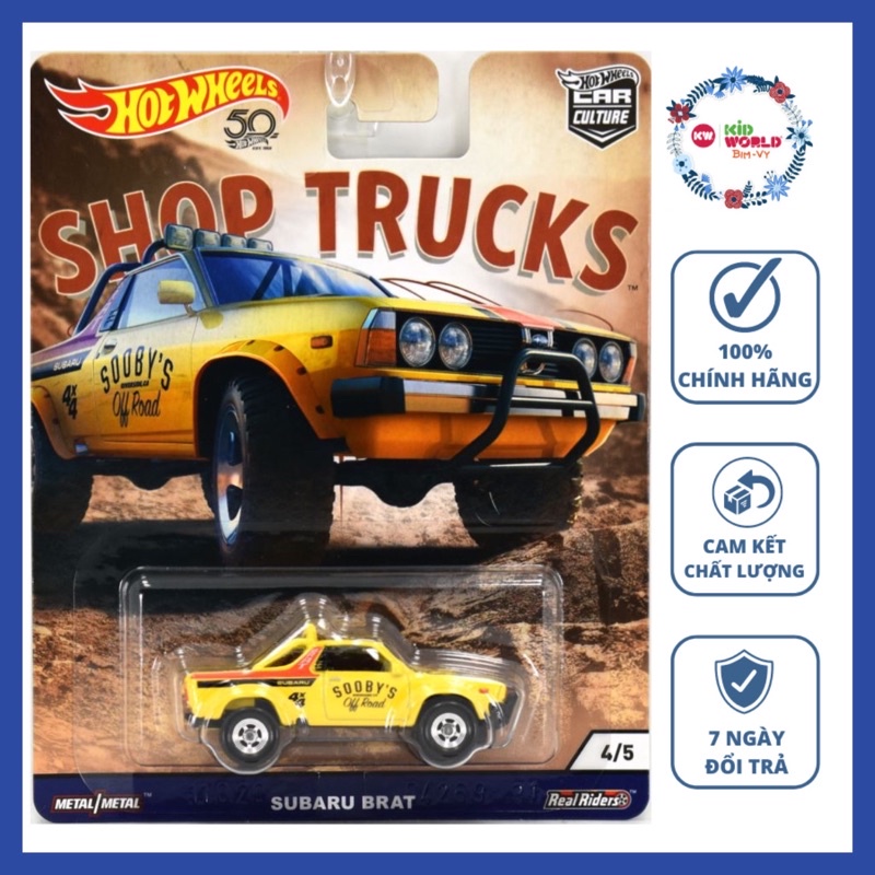 Xe mô hình Hot Wheels Car Culture Shop Trucks Series 2018 Subaru Brat FLC23, bánh cao su.