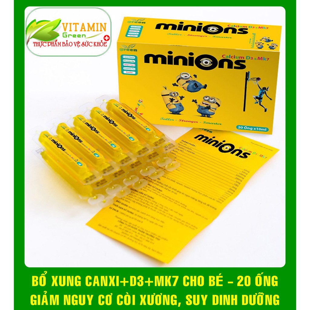 CANXI CHO BÉ MINIONS CALCIUM D3 VÀ MK7 GIÚP HỖ TRỢ PHÁT TRIỂN XƯƠNG, RĂNG CHO BÉ 20 ỐNG