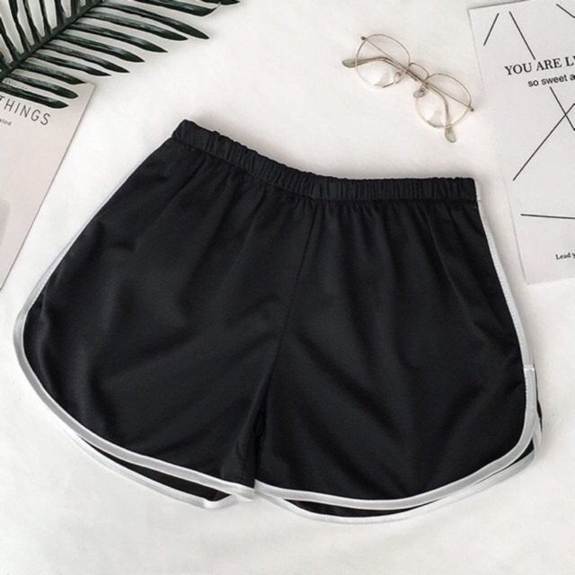 Quần short nữ viền kẻ trắng buộc dây thể thao ulzzang chất thun mềm mát - GENZOO