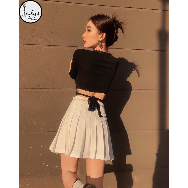 Áo Croptop Viền Ren Tay Dài Cột Dây Eo Siêu Xinh Cổ Chữ V Form Ôm Chất Thun Phối Ren "CROPTOP VIỀN REN" | BigBuy360 - bigbuy360.vn