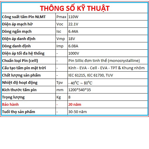 Tấm Pin năng lượng mặt trời đơn tinh thể Mono 110W tặng kèm cặp Jack nối đơn MC4