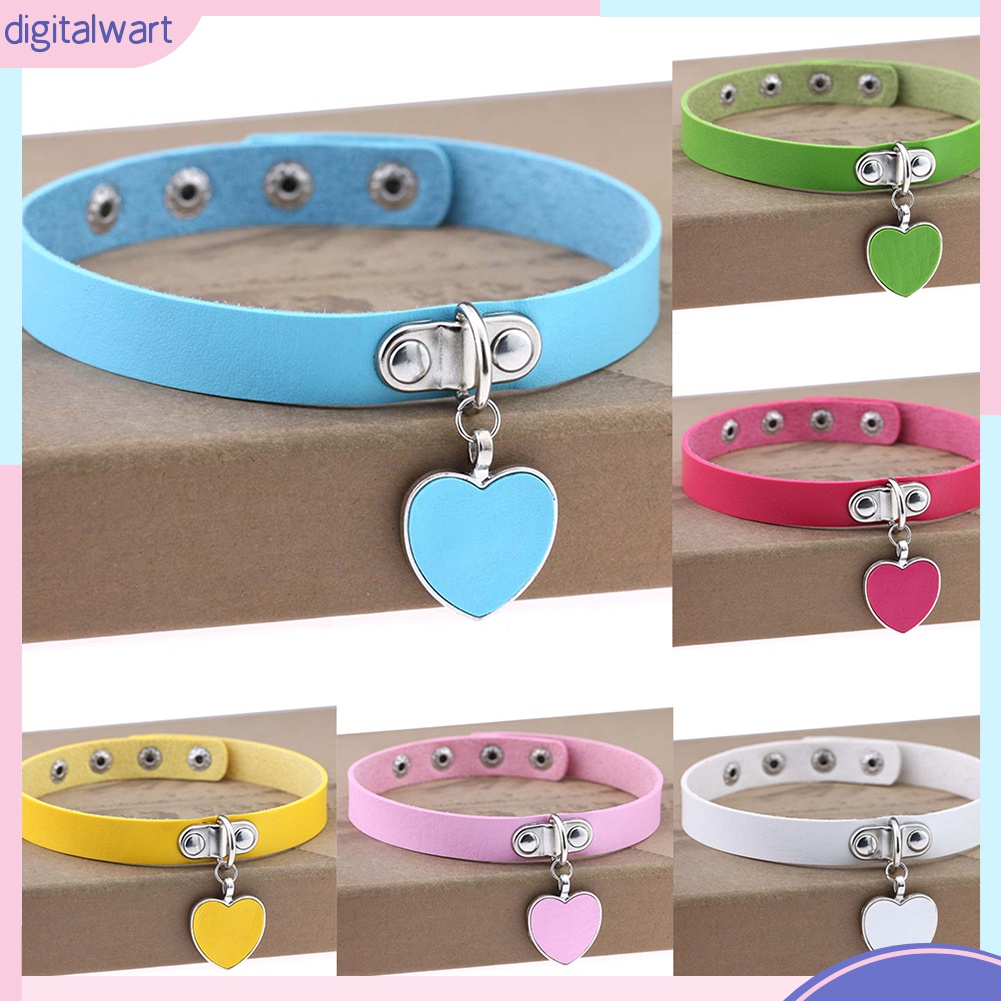 Vòng Cổ Choker Giả Da Nhiều Màu Mặt Trái Tim Độc Đáo