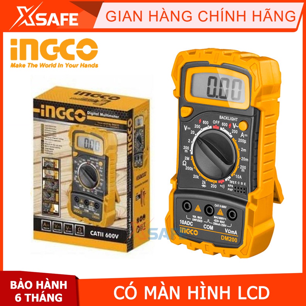 Đồng hồ đo điện vạn năng INGCO DM200 Đồng hồ đa năng Màn hình LCD 1999 số đếm, Đèn nền DCV 200mV-600V, ACV 200V/600V