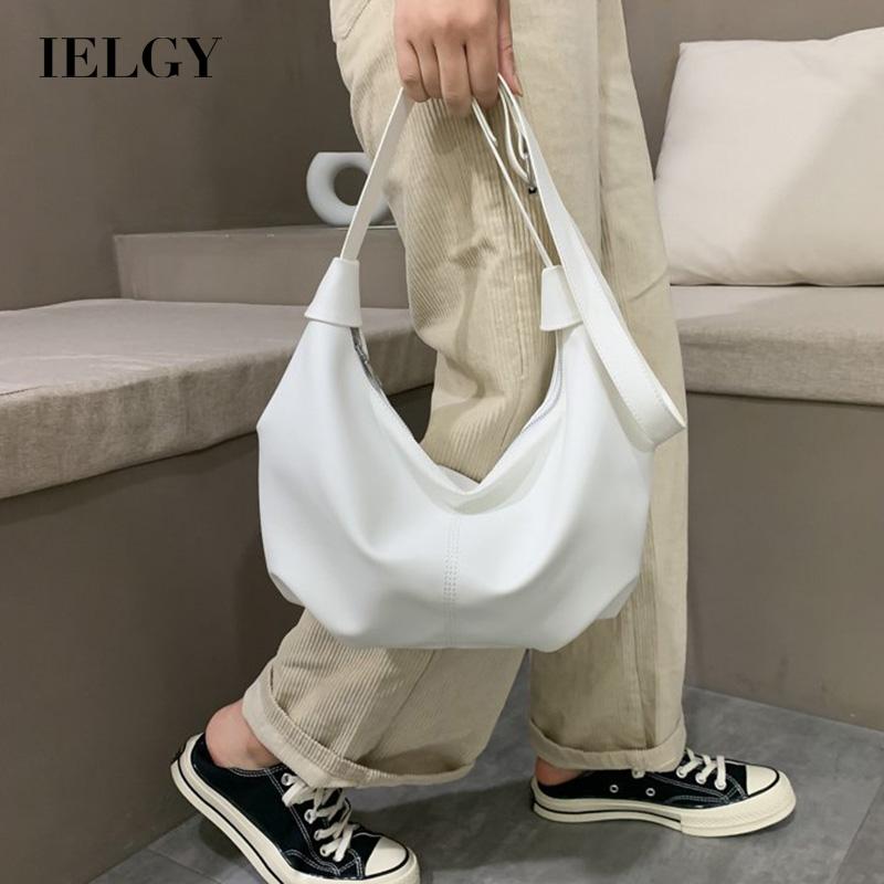Túi xách IELGY hình bánh mì đeo 1 vai có khóa kéo màu đen thời trang cổ điển giản dị cho nữ