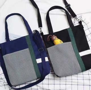 Túi Đeo Chéo Vải Canvas Sọc Đơn Giản