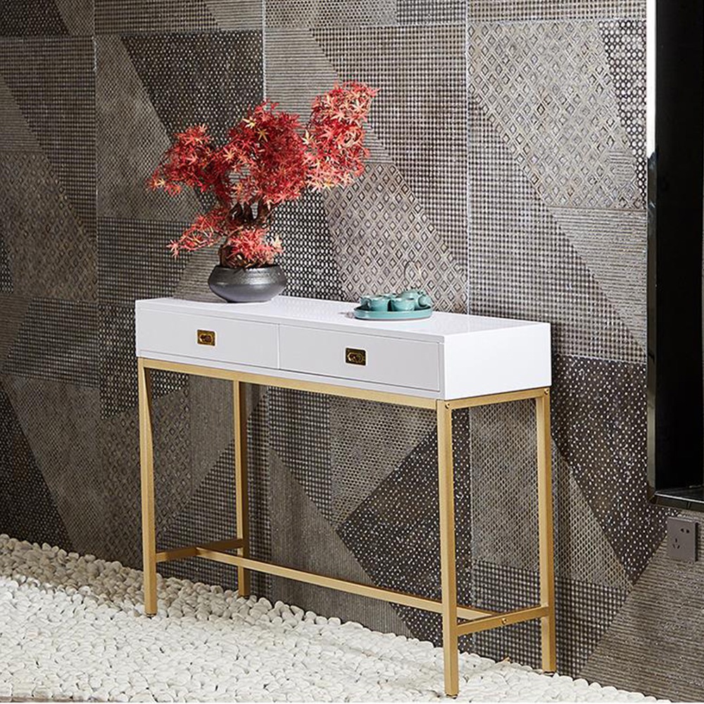 Bàn console 2 ngăn kéo trang trí phòng khách IBIE AK012 khung sắt sơn tĩnh điện, mặt gỗ MDF, tùy chọn màu sắc