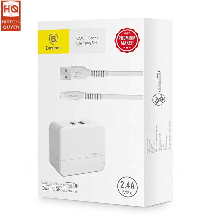 Củ Sạc Nhanh 2 Cổng USB 2.4A Baseus COCO Series + 2 Cáp IPhone