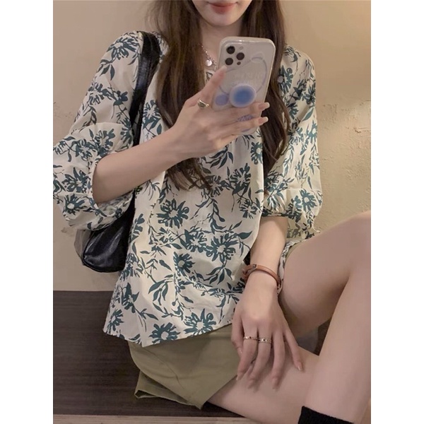 Set  Áo sơ mi nữ mùa hè 2022 phong cách Pháp phom rộng và quần short kaki QC2562022105