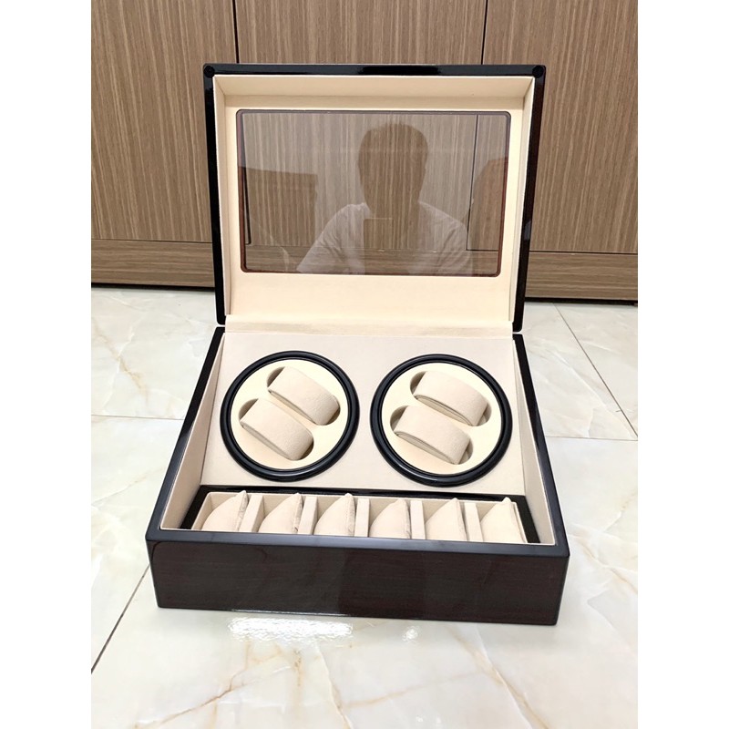 ( free ship ) hộp gỗ quay hộp lắc đồng hồ cơ tự động vỏ gỗ bóng sang trọng