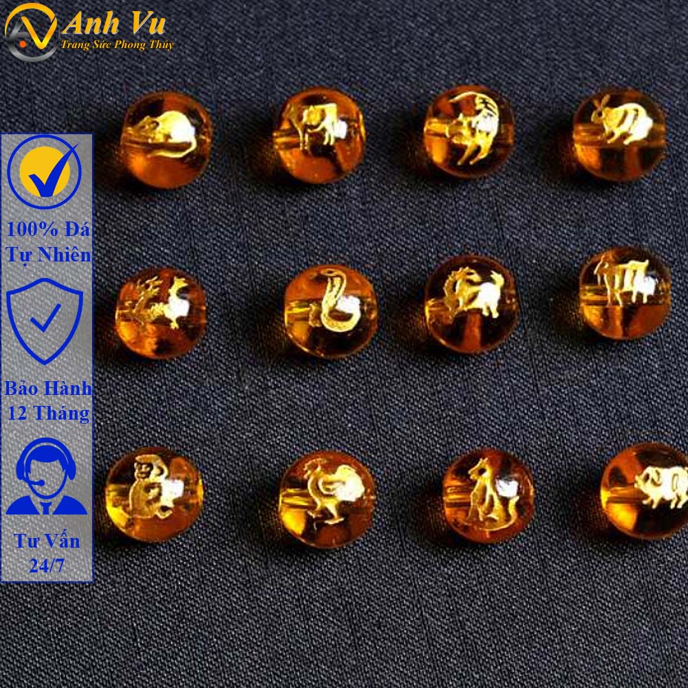 3 viên tam hợp hợi mão mùi màu vàng - Size 8 10 12ly - Mix vòng tay tam hợp quý thần - May mắn tài lộc