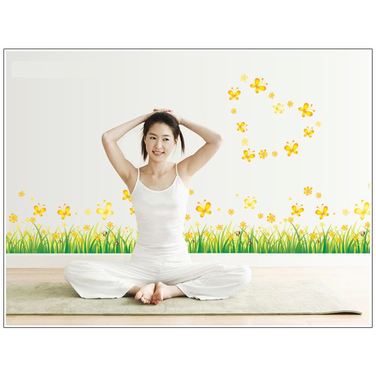 Decal tranh dán chân tường HOA LÁ VÀNG - tranh dán tường phòng khách