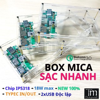 Box Sạc Dự Phòng Mica Trong Suốt Sạc Nhanh QC3.0 Hiển Thị LCD 4/6/8 CELL