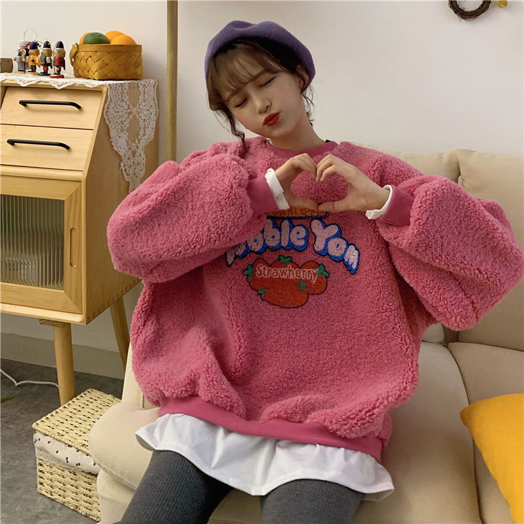 Áo Thun Sweater Dáng Rộng Tay Dài In Họa Tiết Xinh Xắn Cho Nữ