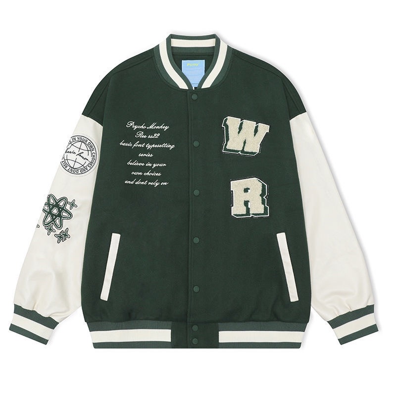 ÁO BOMBER DẠ TAY DA CHỮ THÊU HÀNG 2 LỚP QUẢNG CHÂU