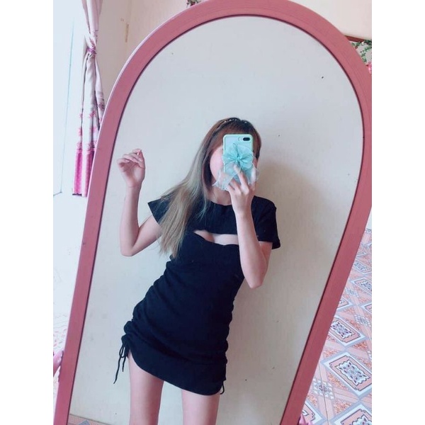 Váy body nữ, đầm ôm khoét ngực dây rút 2 bên hông cá tính | BigBuy360 - bigbuy360.vn