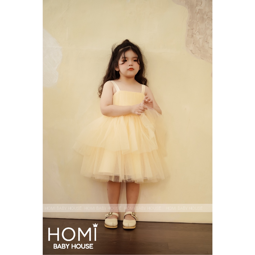 Đầm công chúa Yoona cho bé 2 dây mây tầng vàng HOMI BABY HOUSE váy cho bé gái đi chơi dạo phố